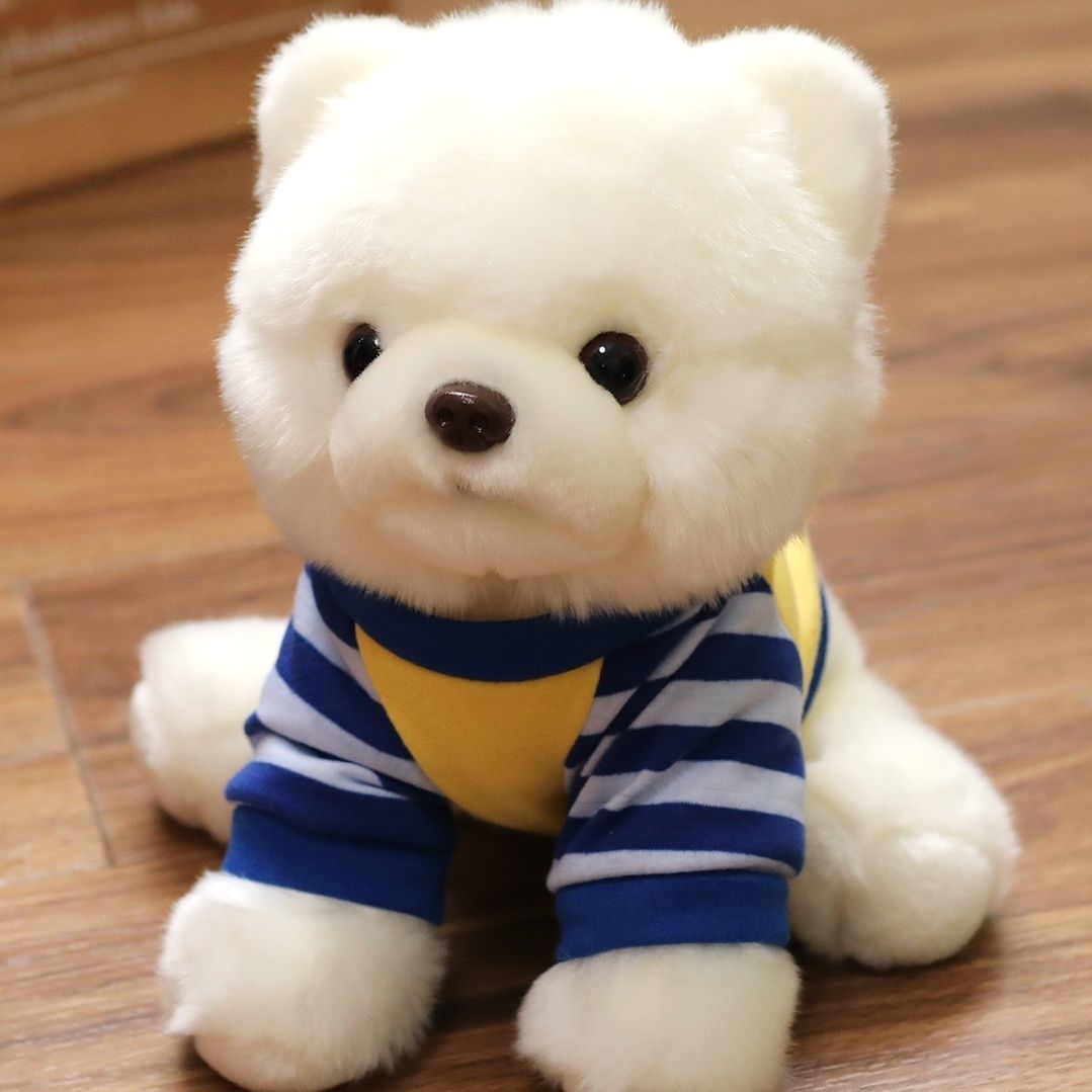 ボーダー服を着たポメラニアンぬいぐるみ