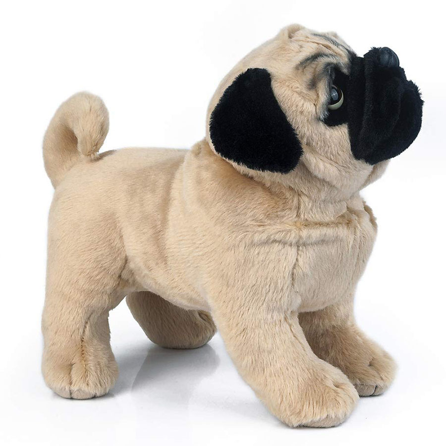 犬 ぬいぐるみ 見上げる表情が愛らしい立ち姿パグのぬいぐるみ