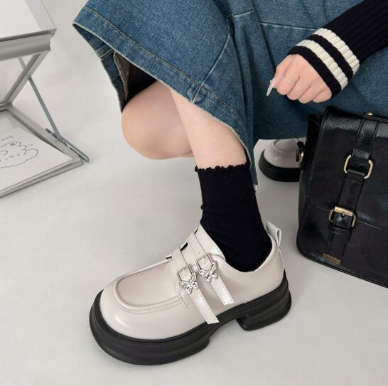 モカシン 厚底メアリージェーン革靴ローファー