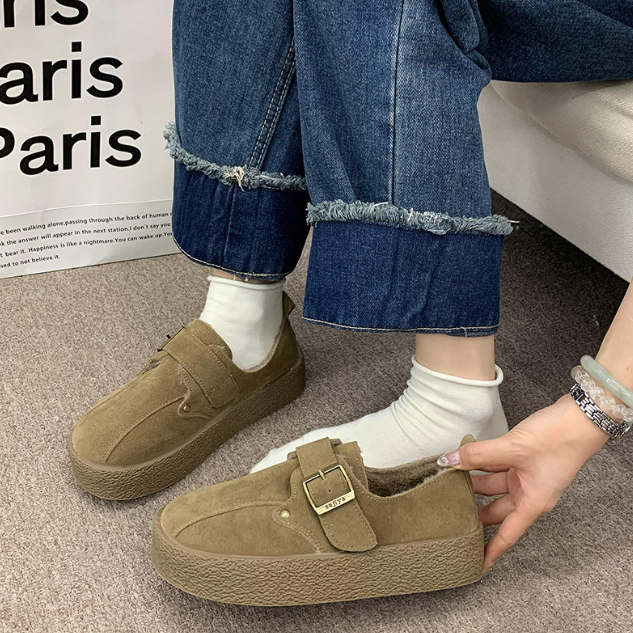 レディース ムートン調 ショートブーツ モカシン 裏ボア付き
