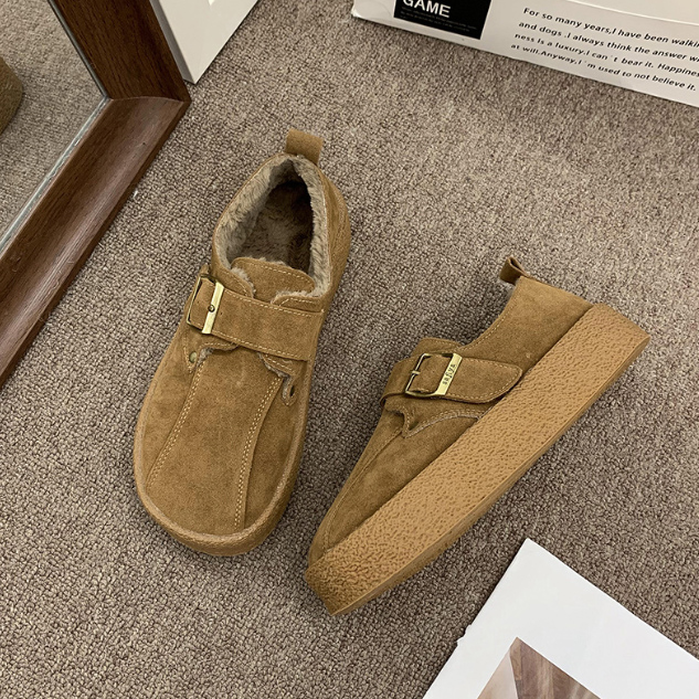 レディース ムートン調 ショートブーツ モカシン 裏ボア付き