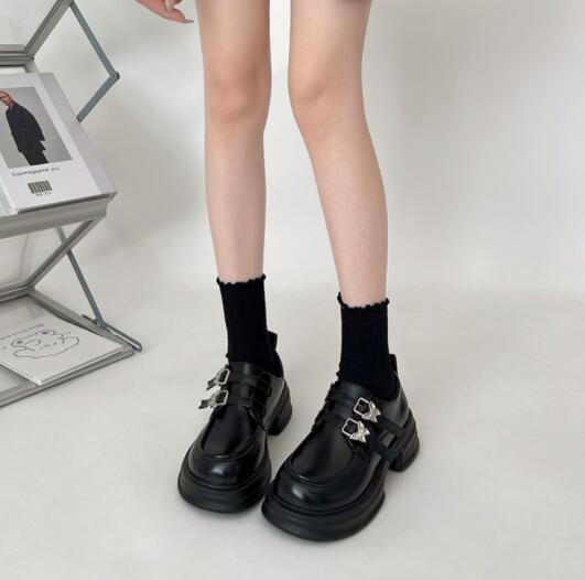 モカシン 厚底メアリージェーン革靴ローファー