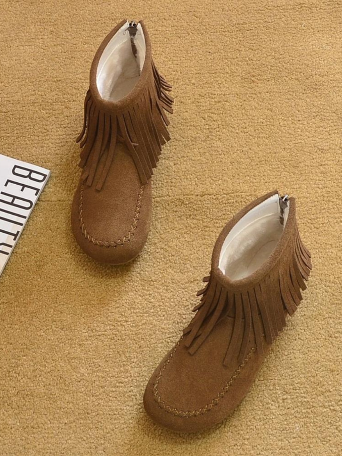 モカシン ブーツ 流れるフリンジ モカシンブーツ
