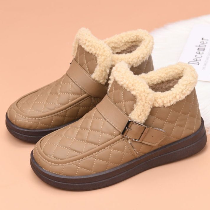 モカシン ブーツ もこもこ内ボア キルティングショートブーツ