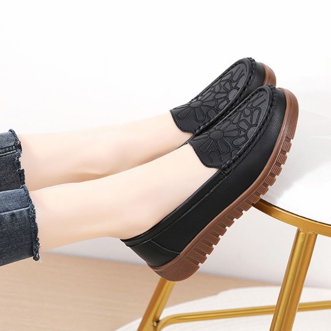 モカシン 厚底 花模様厚底モカシン