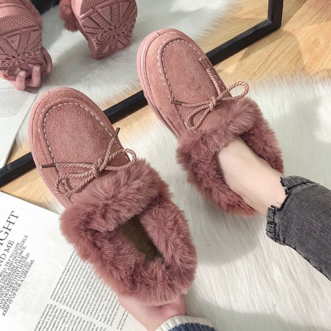 モカシン ふわふわファー付きモカシンブーツ