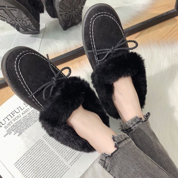 モカシン ふわふわファー付きモカシンブーツ