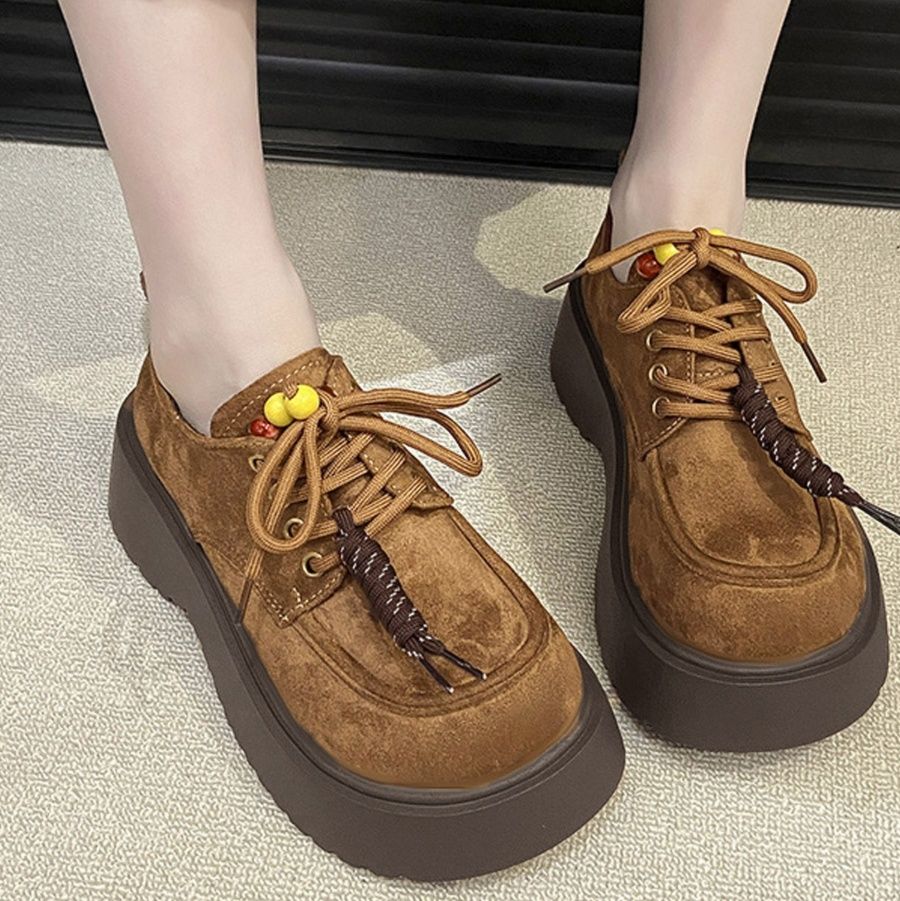 厚底モカシン編み上げローファー韓国風レディース靴