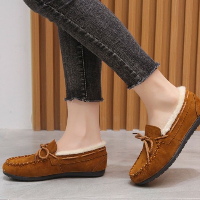 ふわふわファー付きモカシン レディース 暖かい歩きやすい靴