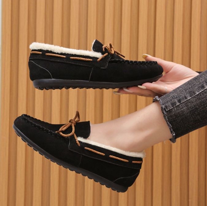 ふわふわファー付きモカシン レディース 暖かい歩きやすい靴