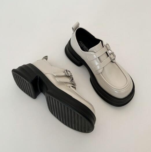 モカシン 厚底メアリージェーン革靴ローファー