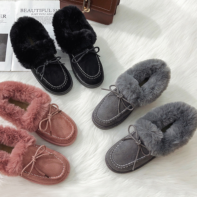 モカシン ふわふわファー付きモカシンブーツ