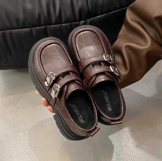 レディース厚底ローファー合成皮革モカシンシューズ