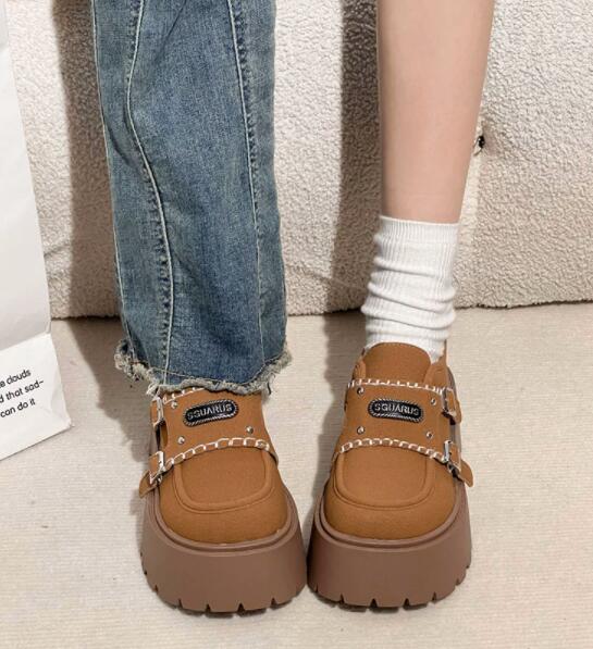 厚底モカシンローファー レディース ベルト付きプラットフォーム