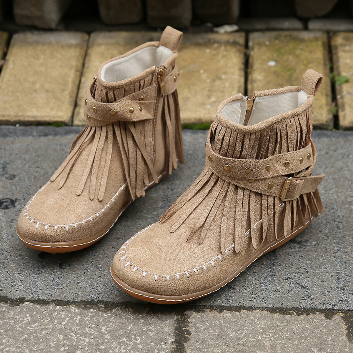 モカシン ブーツ フリンジベルト付きモカシンブーツ