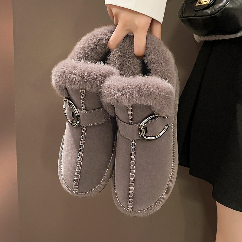 モカシン ブーツ ふわもこ金具飾りモカシンブーツ
