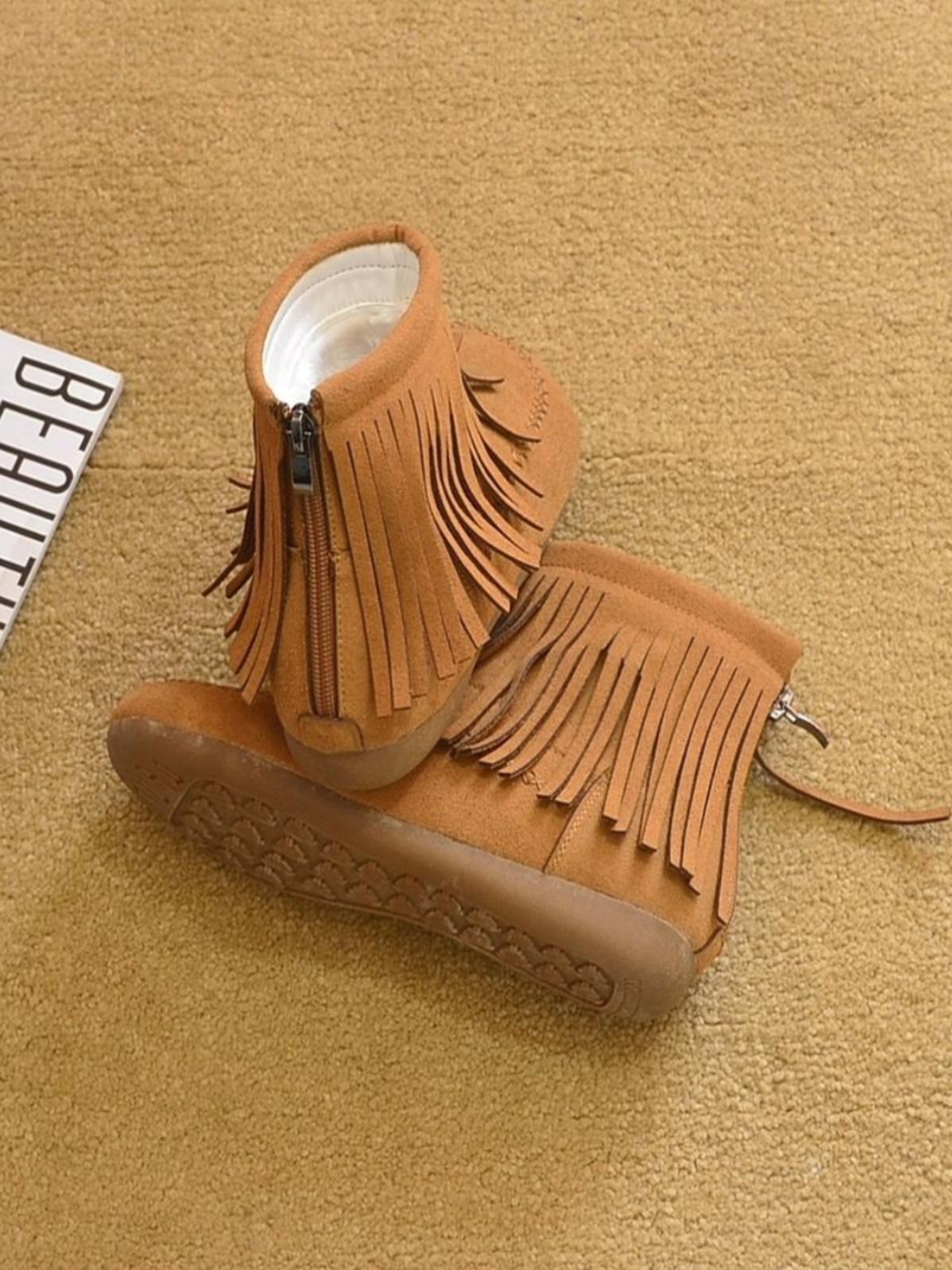 モカシン ブーツ 流れるフリンジ モカシンブーツ