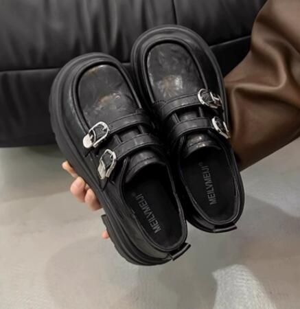 レディース厚底ローファー合成皮革モカシンシューズ