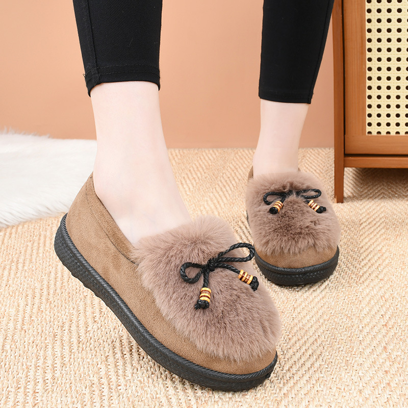 モカシン ふわふわファー付きタッセル装飾モカシンローファー