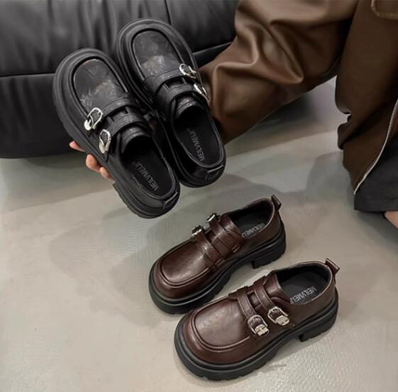 レディース厚底ローファー合成皮革モカシンシューズ