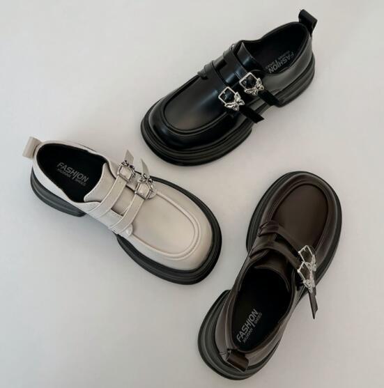 モカシン 厚底メアリージェーン革靴ローファー