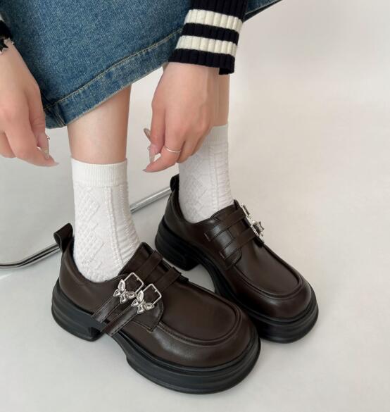 モカシン 厚底メアリージェーン革靴ローファー