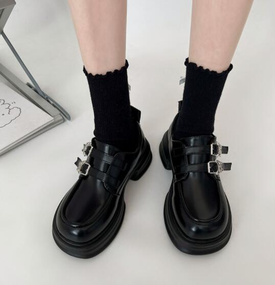 モカシン 厚底メアリージェーン革靴ローファー