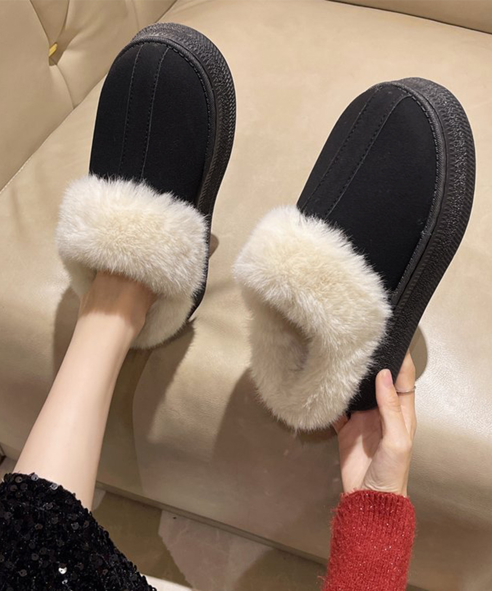 ファー付き厚底サボサンダル暖かモカシン