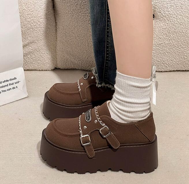 厚底モカシンローファー レディース ベルト付きプラットフォーム