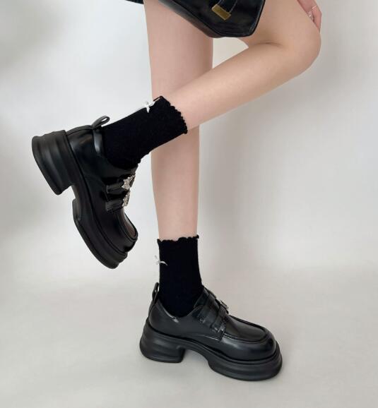 モカシン 厚底メアリージェーン革靴ローファー