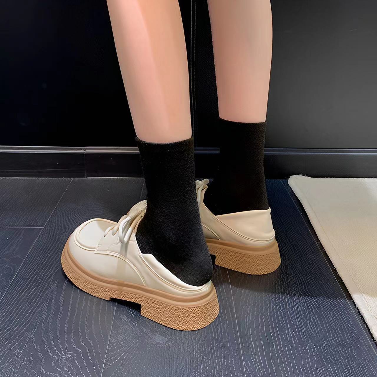 モカシン ローファー 厚底モカシンレースアップローファー