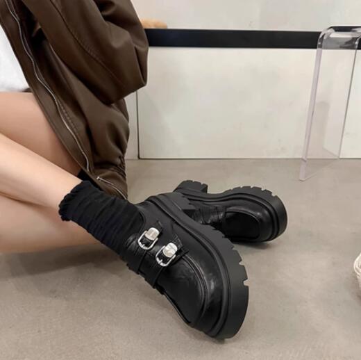 レディース厚底ローファー合成皮革モカシンシューズ