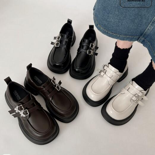 モカシン 厚底メアリージェーン革靴ローファー