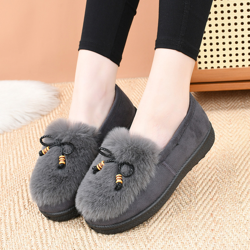 モカシン ふわふわファー付きタッセル装飾モカシンローファー