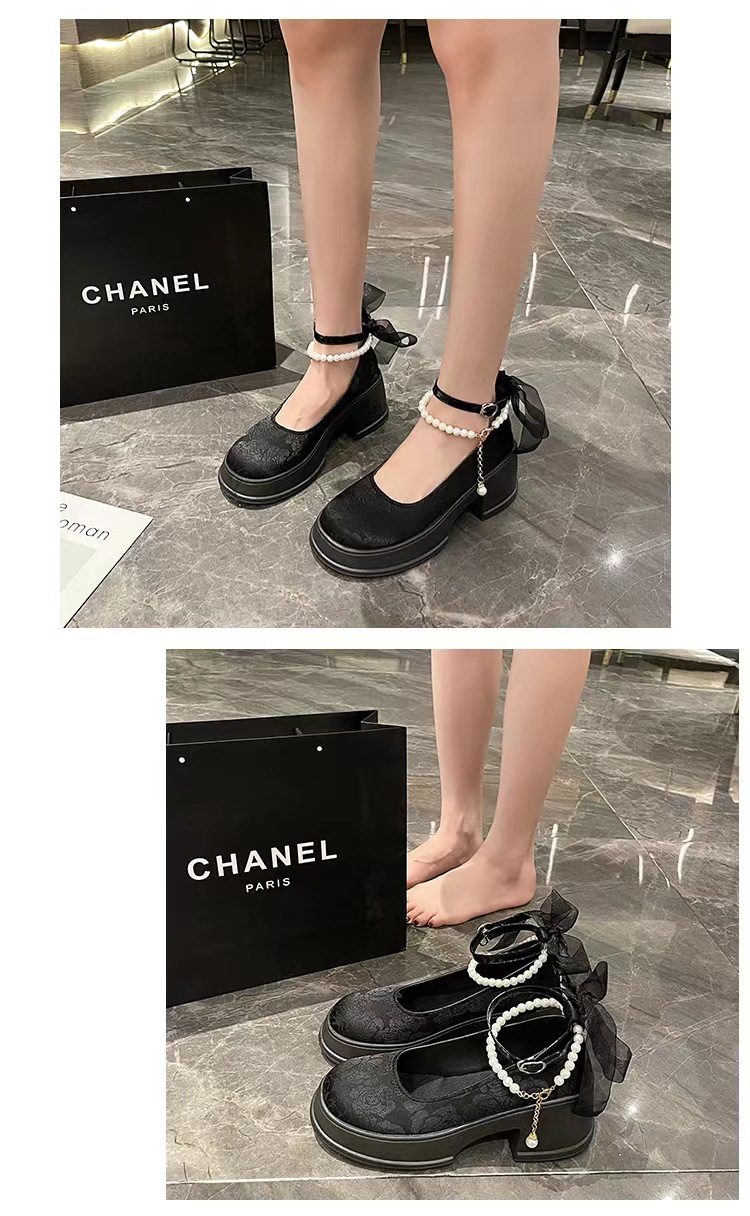 モカシン 真珠リボン飾り 厚底モカシン