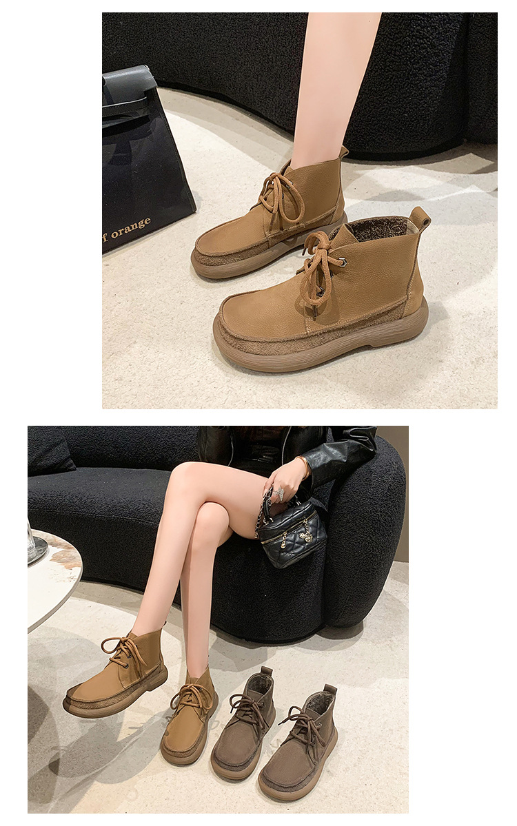 モカシン 編み上げデザイン本革モカシンブーツ