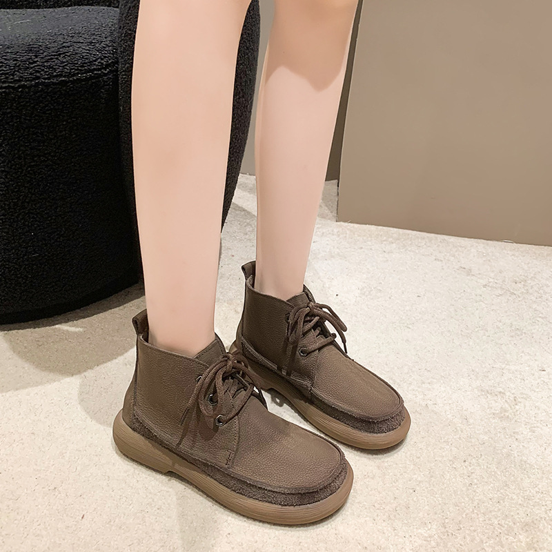 モカシン 編み上げデザイン本革モカシンブーツ