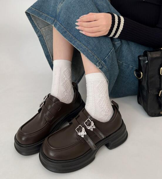 モカシン 厚底メアリージェーン革靴ローファー