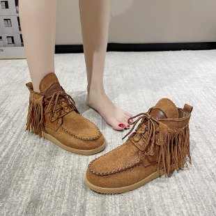 モカシン ブーツ フリンジ付き本革モカシンブーツ