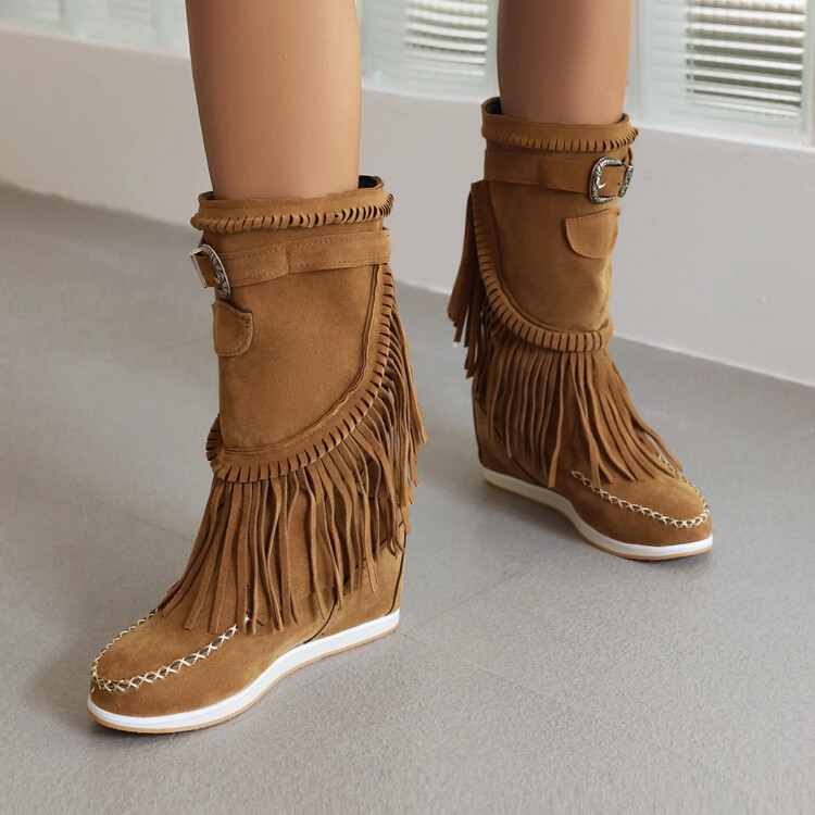 モカシン ブーツ 流れるフリンジ モカシンブーツ