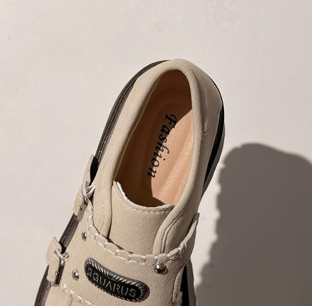 厚底モカシンローファー レディース ベルト付きプラットフォーム