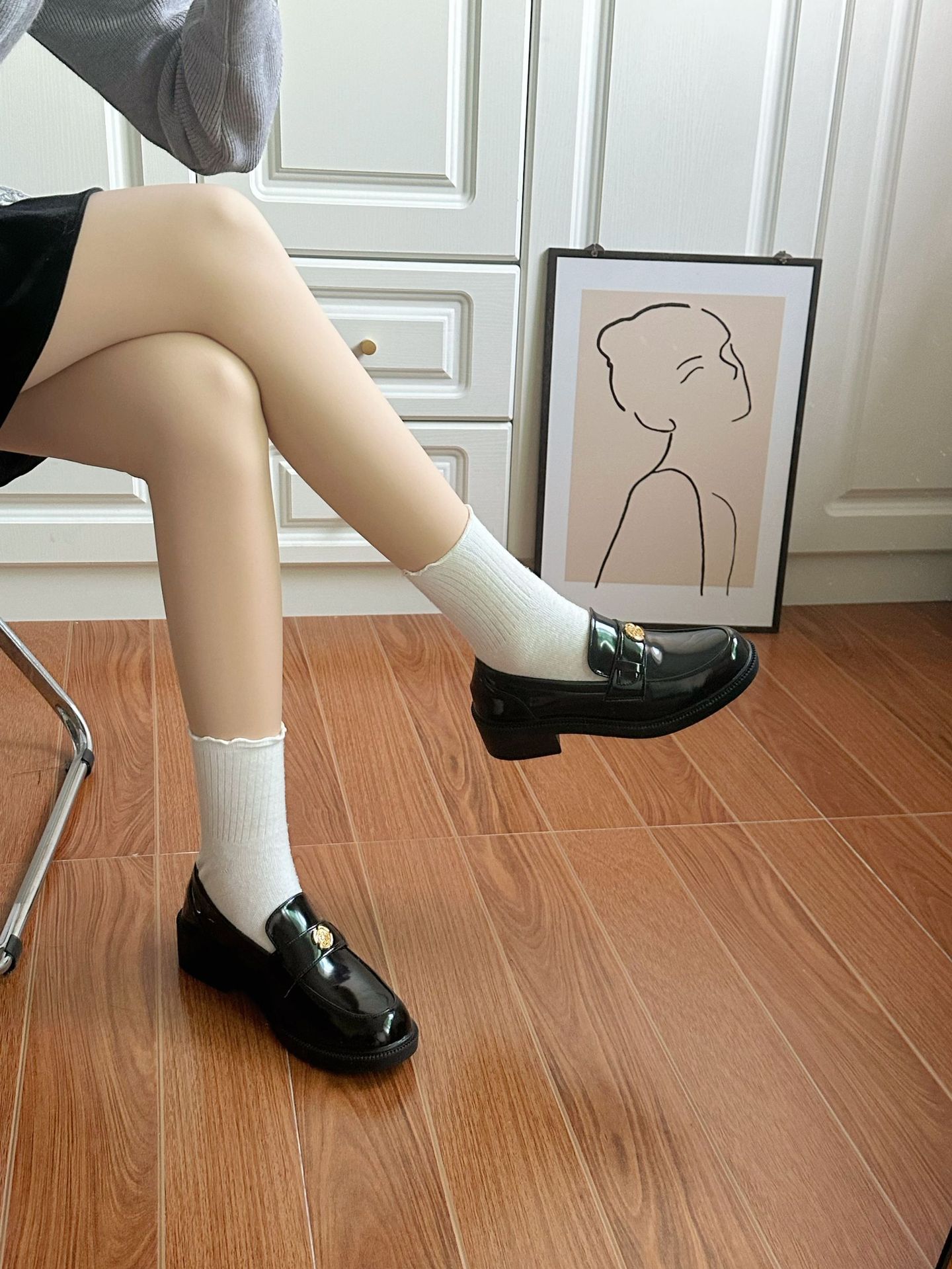 モカシン 花飾り付き上品モカシンローファー
