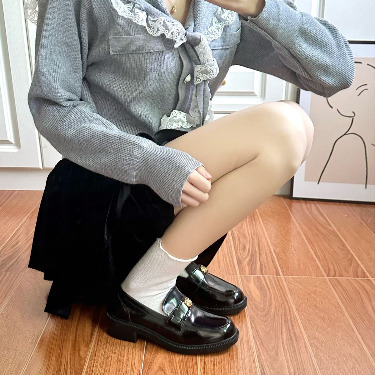 モカシン 花飾り付き上品モカシンローファー