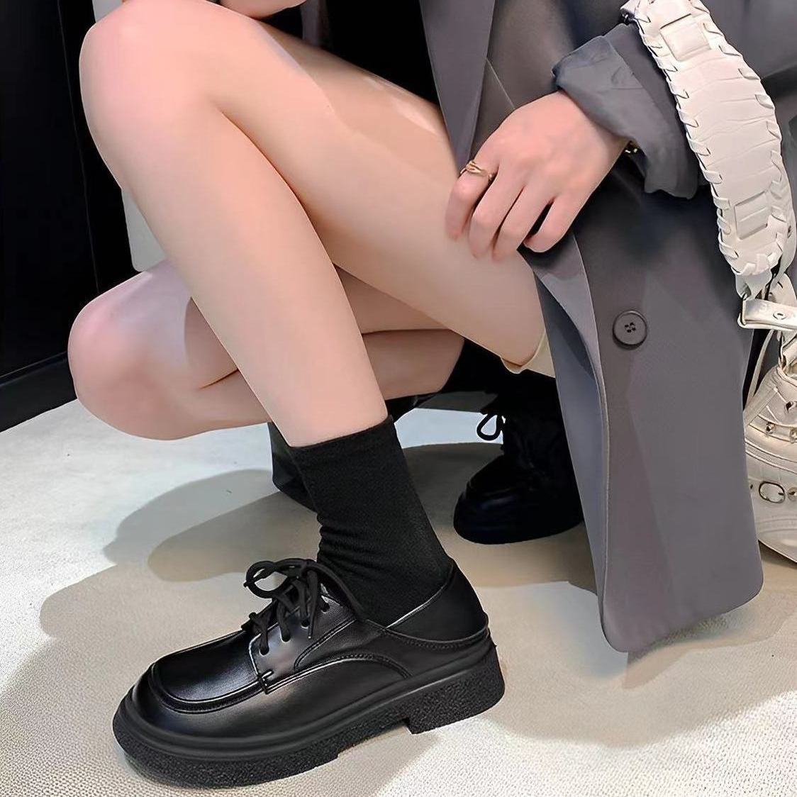 モカシン ローファー 厚底モカシンレースアップローファー