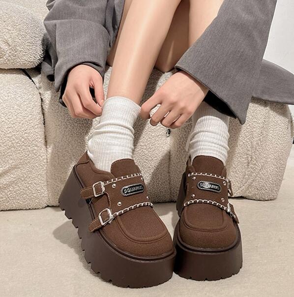 厚底モカシンローファー レディース ベルト付きプラットフォーム