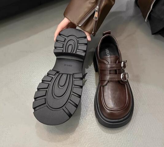 レディース厚底ローファー合成皮革モカシンシューズ