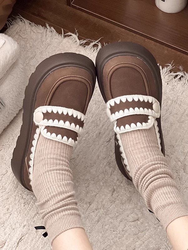 モカシン 厚底 フリルラインモカシンシューズ