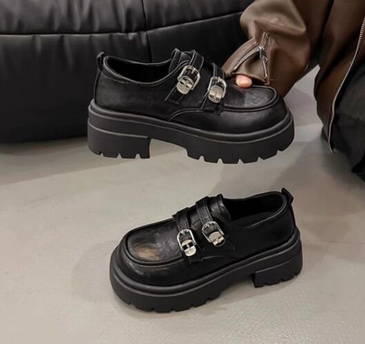 レディース厚底ローファー合成皮革モカシンシューズ