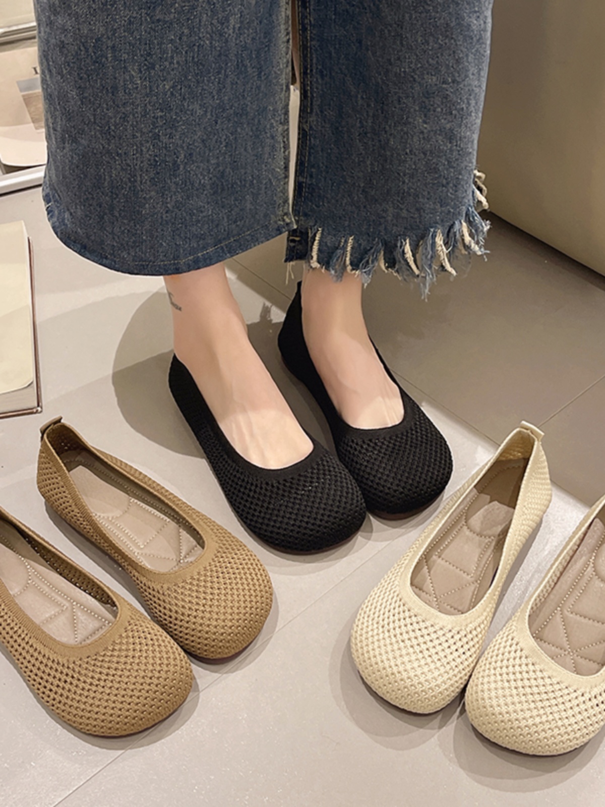 モカシン 涼風メッシュ編みモカシン