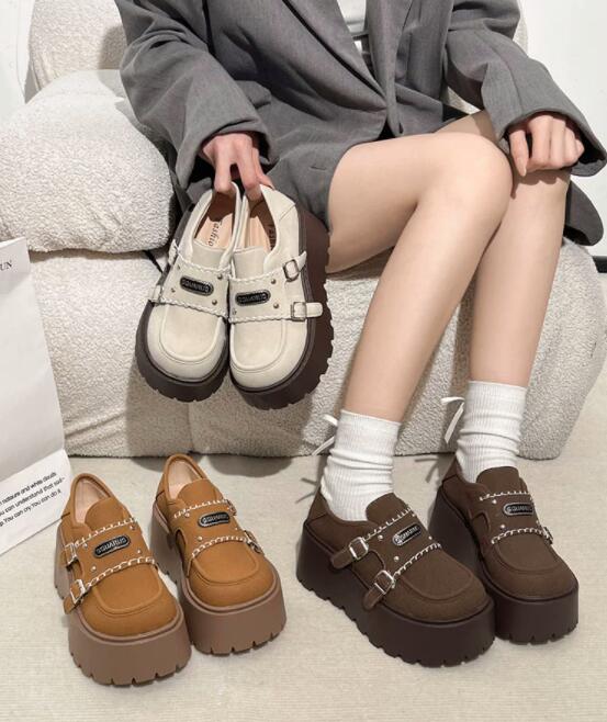 厚底モカシンローファー レディース ベルト付きプラットフォーム